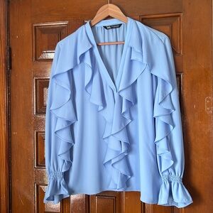 Sky Blue Zara Ruffled Blouse